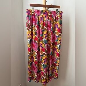 ROSE + OLIVE Boho FLORAL WIDE LEG PANTS Elastic Waist Pockets Size XL
